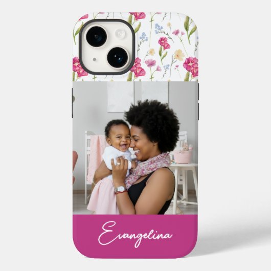 Pink Purple Custom Name Watercolor Wildflower Case-Mate iPhoneケース (裏面)