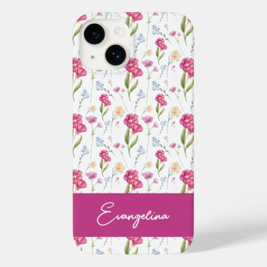 Pink Purple Custom Name Watercolor Wildflower Case-Mate iPhoneケース (裏面)