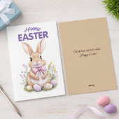 Pink Purple Easter Bunny Floral Happy Easter Card シーズンカード