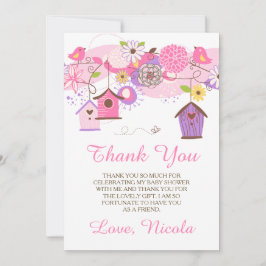 Pink & Purple Floral Baby Shower Thank You Card サンキューカード