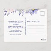 Pink Purple Floral Bat Mitzvah Save the Date ポストカード (裏面)