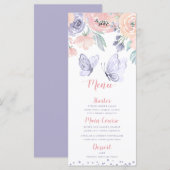 Pink Purple Floral Butterfly Girl Baby Shower メニュー (正面/裏面)