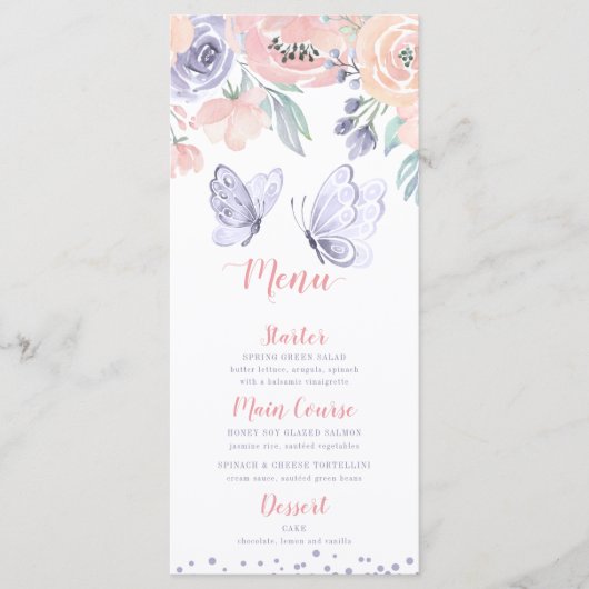 Pink Purple Floral Butterfly Girl Baby Shower メニュー (正面)