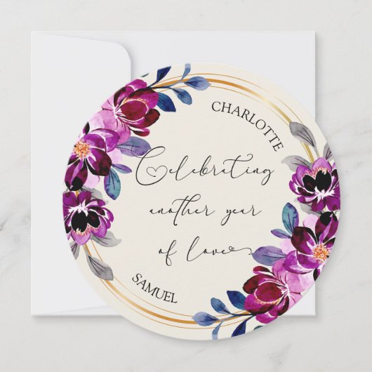 Pink Purple Floral Celebrate Love Anniversary Card (正面)