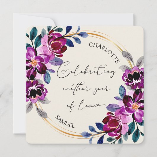Pink Purple Floral Celebrate Love Anniversary Card (正面)