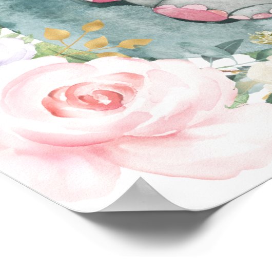 Pink Purple Floral Elephant Eucalyptus Welcome ポスター (角)