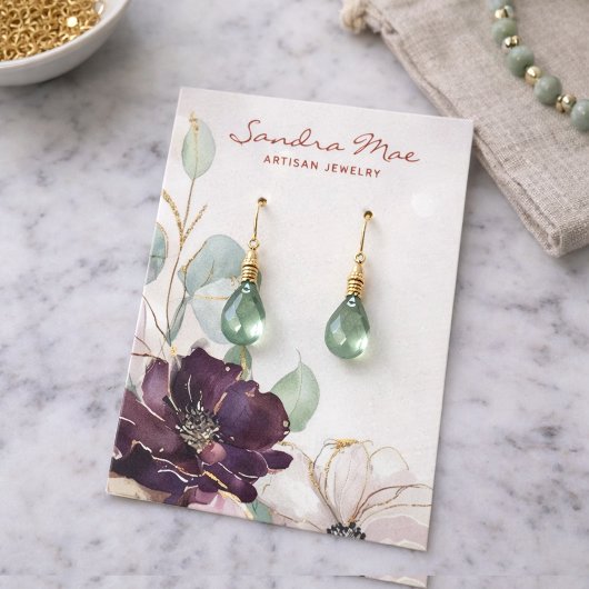 Pink Purple Floral Gold Jewelry Display Card 名刺