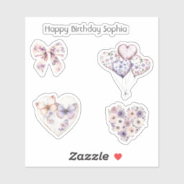 Pink Purple Floral Heart Balloons Birthday シール