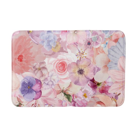 Pink & Purple Floral Pattern バスマット (正面)