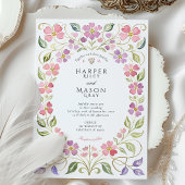 Pink & Purple Floral Petal Frame Wedding 招待状