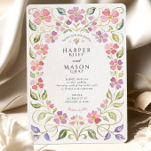 Pink & Purple Floral Petal Frame Wedding 招待状