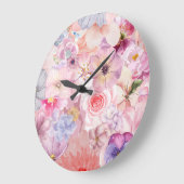 Pink & Purple Florals ラージ壁時計 (傾斜)