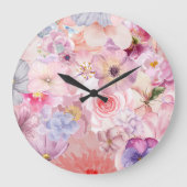 Pink & Purple Florals ラージ壁時計 (正面)