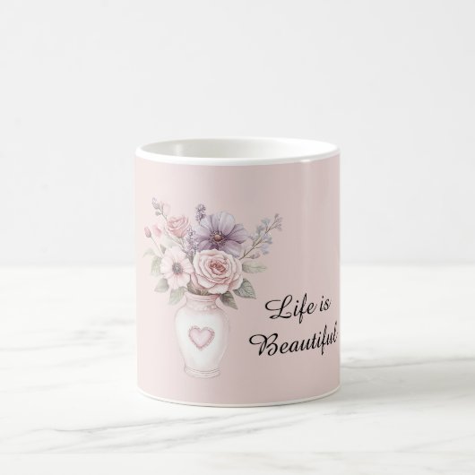 Pink Purple Flowers Vase コーヒーマグカップ (中央)
