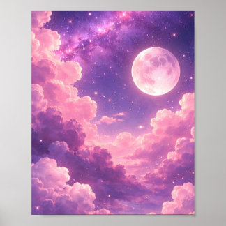 Pink Purple Galaxy Moon Aesthetic Poster 8x10 ポスター