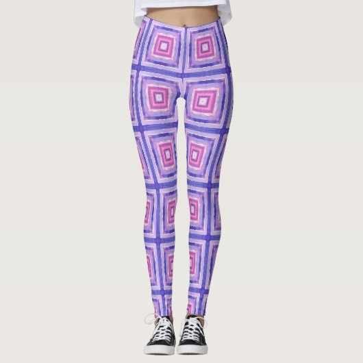 Pink & Purple Geometric Square Leggings レギンス (正面)