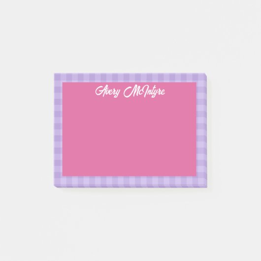 Pink Purple Gingham Border Name In Cool Script ポストイット (正面)