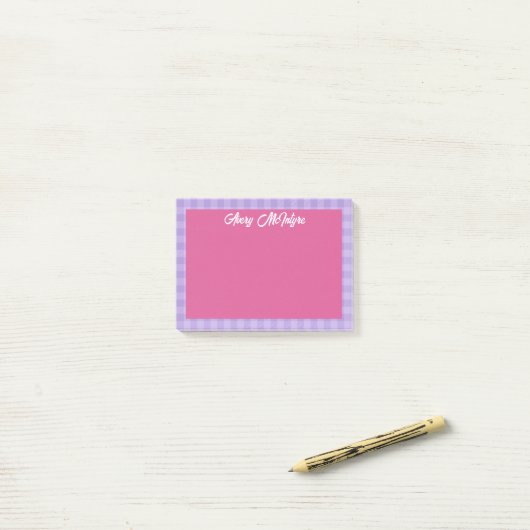 Pink Purple Gingham Border Name In Cool Script ポストイット (デスク上)