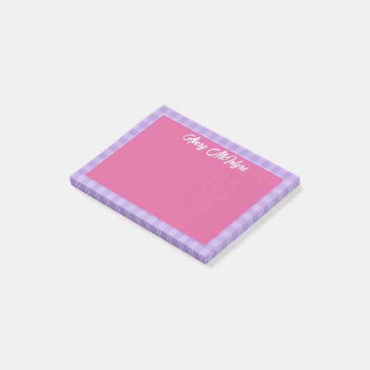 Pink Purple Gingham Border Name In Cool Script ポストイット (アングル)