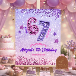 Pink Purple Glitter 67 Birthday Party ポスター