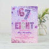 Pink Purple Glitter 67 Girl 8th Birthday PartY 招待状 (スタンド正面)