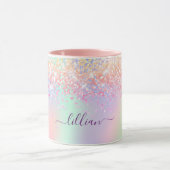 Pink purple glitter dust holographic name script マグカップ (中央)
