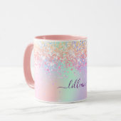 Pink purple glitter dust holographic name script マグカップ (正面左)