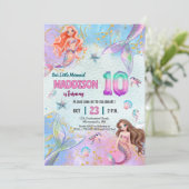 Pink Purple Glitter Mermaids 10th Birthday Party 招待状 (スタンド正面)
