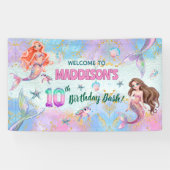 Pink Purple Glitter Mermaids 10th Birthday Welcome 横断幕 (横)