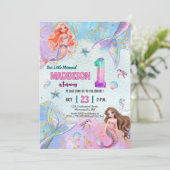 Pink Purple Glitter Mermaids 1st Birthday Party 招待状 (スタンド正面)