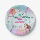 Pink Purple Glitter Mermaids 2nd Birthday Party ペーパープレート (正面)