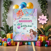 Pink Purple Glitter Mermaids 3rd Birthday Welcome ポスター