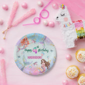 Pink Purple Glitter Mermaids 4th Birthday Party ペーパープレート (パーティー)