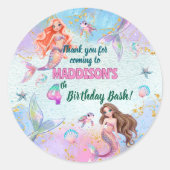 Pink Purple Glitter Mermaids 4th Birthday Party ラウンドシール (正面)