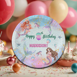 Pink Purple Glitter Mermaids 8th Birthday Party ペーパープレート