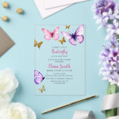 Pink Purple Gold Butterfly Baby Shower アクリル招待状 (インサイチュ (ウェディング))