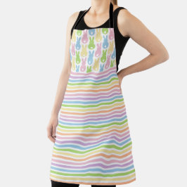 PINK PURPLE GREEN BLUE EASTER BUNNIES & STRIPES エプロン