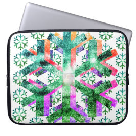 Pink, Purple + Green Snowflakes on Electronics Bag ラップトップスリーブ