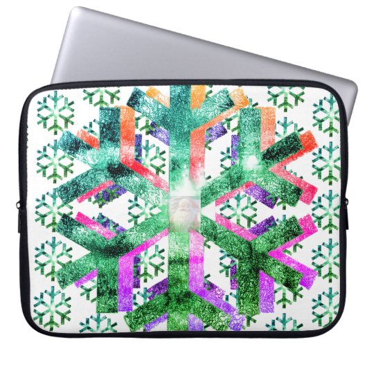 Pink, Purple + Green Snowflakes on Electronics Bag ラップトップスリーブ (正面)