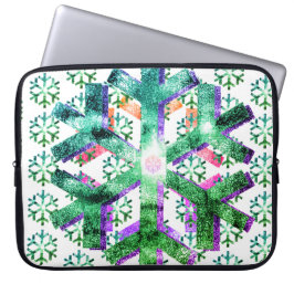 Pink, Purple + Green Snowflakes on Electronics Bag ラップトップスリーブ