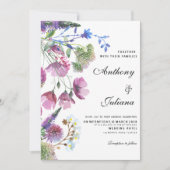  Pink purple lilac wildflower summer Wedding 招待状 (正面)