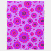 Pink Purple Magenta Floral Initial フリースブランケット (正面)