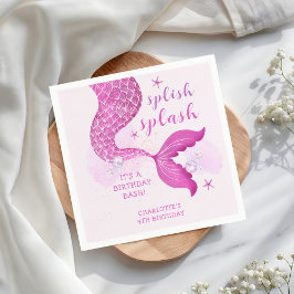Pink Purple Mermaid Tail Birthday  スタンダードカクテルナプキン