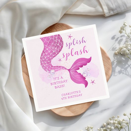 Pink Purple Mermaid Tail Birthday  スタンダードカクテルナプキン