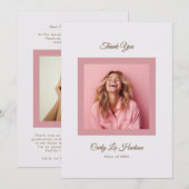 Pink Purple Minimal High School Photo Grad サンキューカード (正面/裏面)