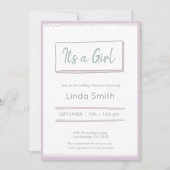 Pink Purple Minimalist Doodle Gender Baby Shower 招待状 (正面)