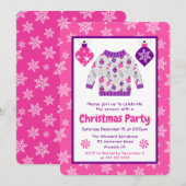 Pink Purple Ornaments Ugly Sweater Christmas Party 招待状 (正面/裏面)