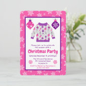 Pink Purple Ornaments Ugly Sweater Christmas Party 招待状 (スタンド正面)