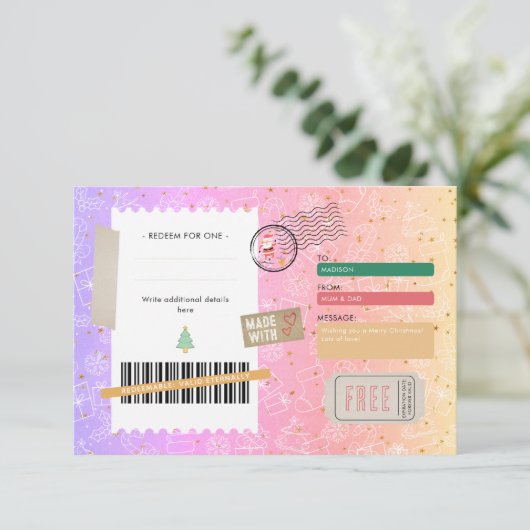 Pink Purple Pattern Christmas Ticket Gift Voucher (スタンド正面)