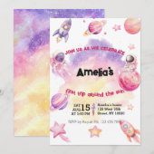 Pink Purple Planet Space First Trip Around the Sun 招待状 (正面/裏面)